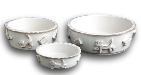 Dog Food/Water Bowl - French White